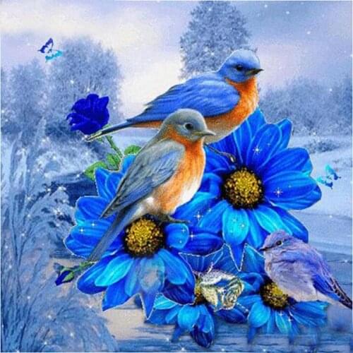 Needlework Diamond Embroidery Hot Sale 5d Square Diamond Painting Bird on A Blue Flower Picture Handmade Rhinestone Home Decor