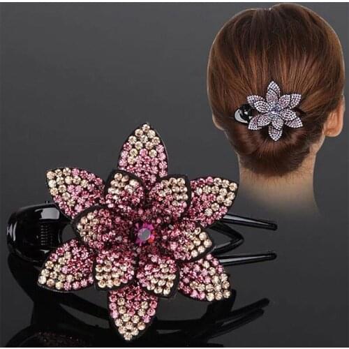 1Pc Rhinestone Hair Clip Double Flower Pins Barrettes For Women Girls Dovetail Clip Wedding Party Hairclip Hairgrip Headdress