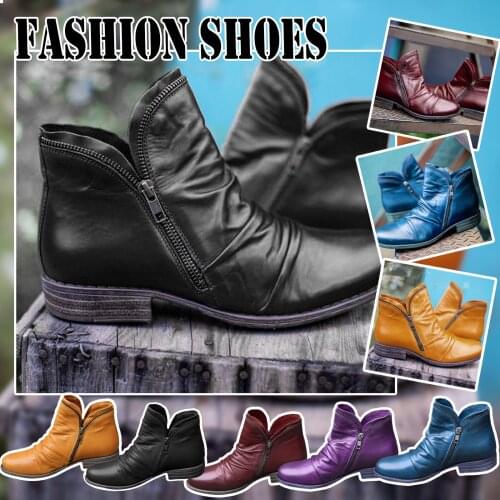 Women Ankle Boots Spring Autumn Pu Leather Boot Female Short Boots Suede Women Booties Zipper Retro Trend Women Naked Boots