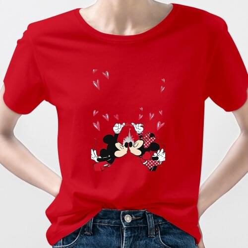 Disney Couple T shirt For Lovers Mickey Mouse Cartoon Undefined White Unisex 2021 Summer Top Vogue Harajuku Brand T shirts
