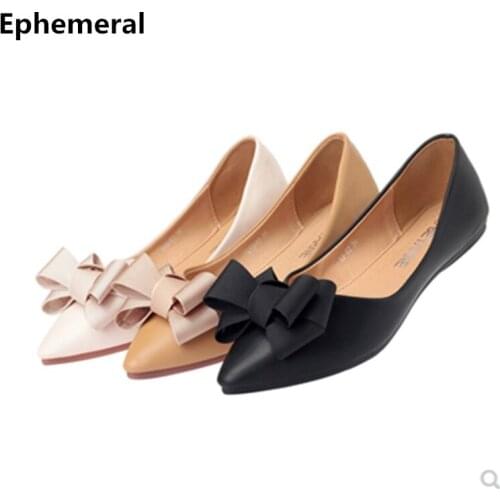 Ladies Cute Sweet Flats Soft High Quality PU Bow Slip-on For Dancing Driving Outdoor Footwear Comfortable Plus Size 35-43 Camel