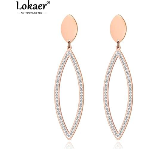 Lokaer Trendy Stainless Steel Geometric Horse Eye Earrings Jewelry Rose Gold Clay Shining Crystal Women Girls Earrings E19114