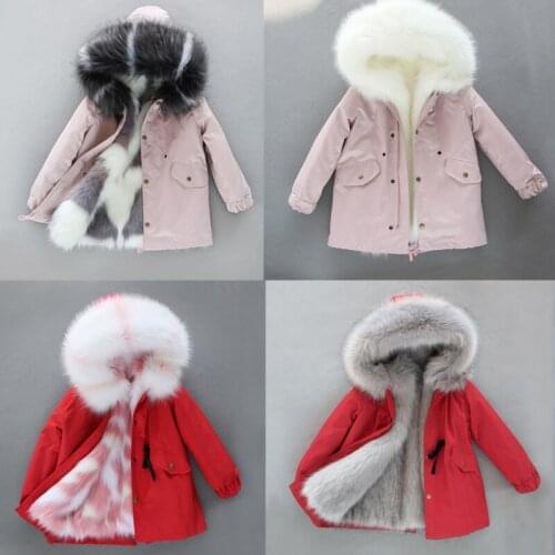 Winter Warm Girls Jackets Hooded Faux Fur Boys Coats Outdoor Children Snow Clothes Thick Windproof Teenager Kids Windbreakers