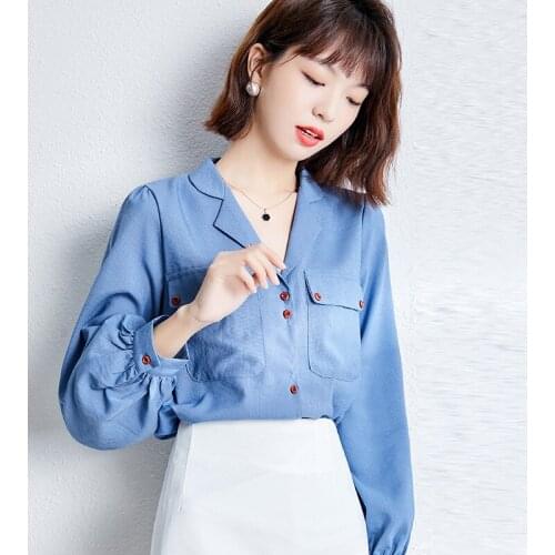 2021 Blusas Mujer Long Sleeve roupas femininas Tops Tees Korean Loose OL Blouses mujer de moda Female Deep V-neck Spring 1080