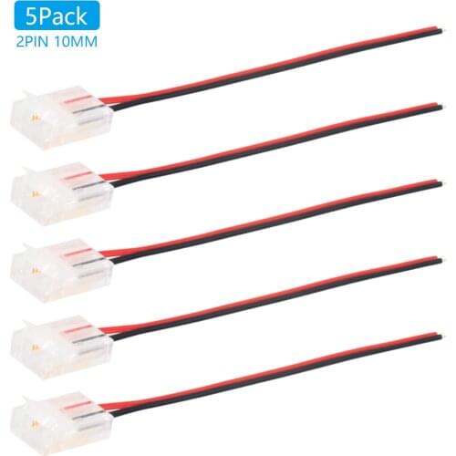 5PCS 2Pin LED Strip Light PCB Connector Adapter for 8mm/10mm SMD 5050 3528 2835 5630 Single LED Flexible Strip Wire with PCB