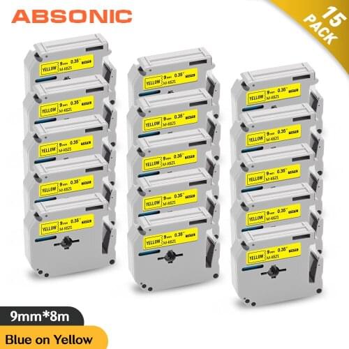 Absonic 9mm*8m M-K621 Label Tape MK 621 Black on Yellow Compatible for Brother P-touch Label Printer PT-110 PT-85 for MK-621