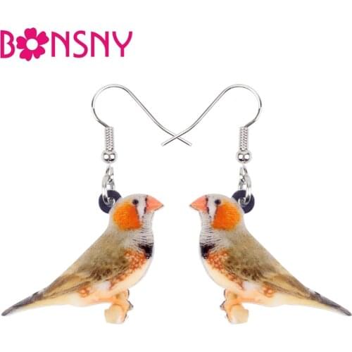 Bonsny Acrylic Lovley Zebra Finch Bird Earrings Big Long Dangle Drop Fashion Jewelry For Women Girls Kid Gift Animal Accessories