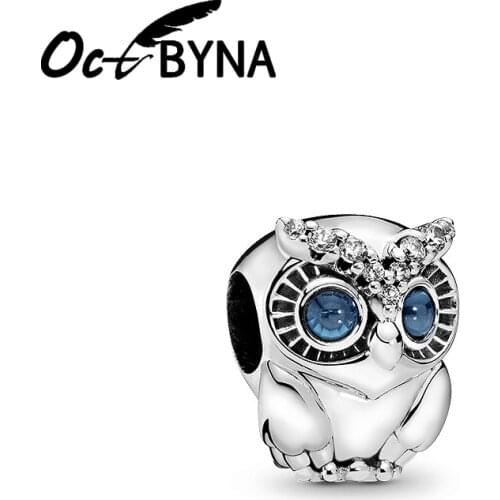 Octbyna Silver Color Crystal Shining Owl Charm Beads Fits Pandora Charms Bracelet Necklace For Women Fashion Jewelry Making Gift