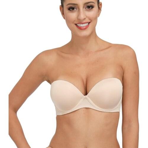 YBCG Strapless Bra Convertible Adjusted Straps Underwire Padded Push Up Underwire Brassiere Plunge Solid Bras For Women