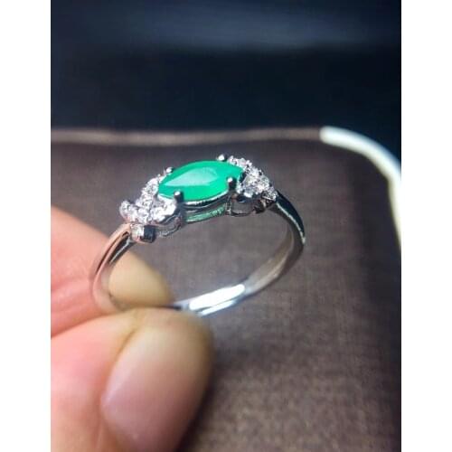 Flower Natural emerald ring Free shipping 925 sterling silver 3*6mm gemstone Fine jewelry
