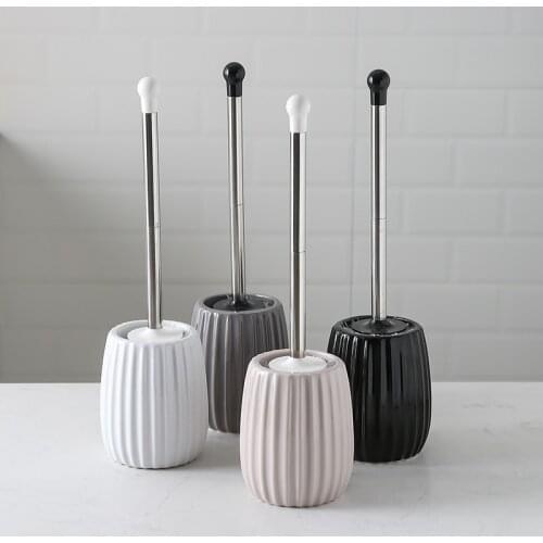 Toilet Brush Holder Ceramic Base Ceramic Bathroom Accessories Set Stainless Steel Long Handle Cleaning Brush