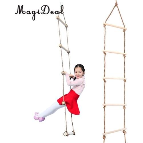 MagiDeal Kids Playhouse Tree House Wooden 5 Rungs Rope Climbing Ladder Toy for Indoor Outdoor Sport Safe Toy Children Play Game