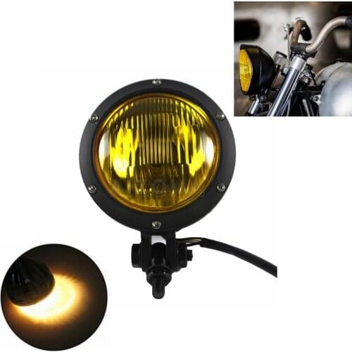 Motorcycle Head Light Retro Headlight 12V Amber Lens Front Headlamp for Harley Touring Bobber Chopper Cafe Racer Cruiser Custom