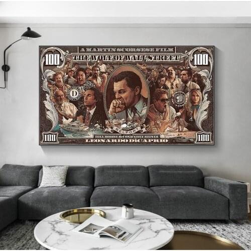 Wall Art Money Art 100 Dollar Canvas Painting Posters and Prints Wall Pictures Wolf of Wall Street Pop Art for Living Room Decor