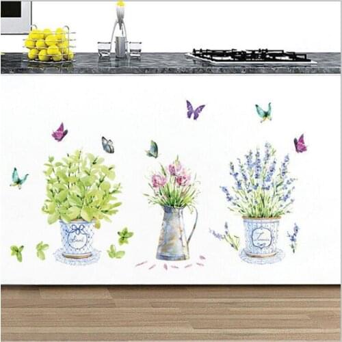 Art Wall Decal Garden Butterfly Flower Potted Plants Wall Stickers Living Room Bedroom Window Glass Decoration Vinyl Plant Mural