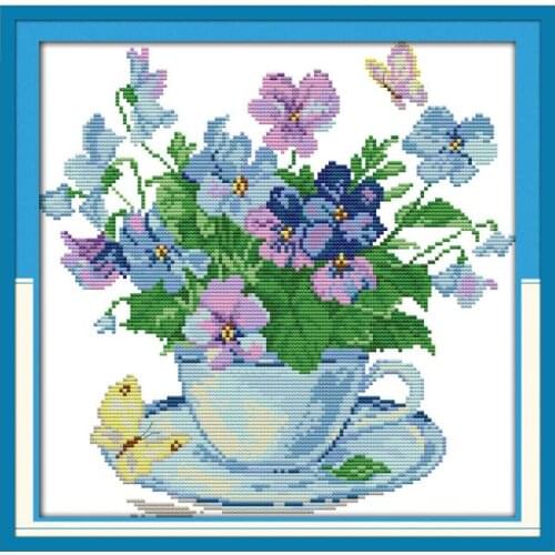 Joy Sunday Morning Flower Counted Fabric Thread Cross Stitch 14CT 11CT Canvas Printing DIY Embroidery Kits Home Decor Needlework