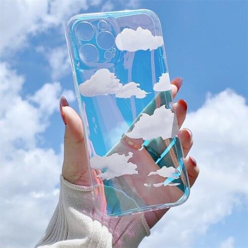 Laser Cute Transparent Cloud Pattern Phone Case For iPhone 11 Pro MAX 12 Mini XS XR X 7 8 Plus SE 2020 Shockproof Soft TPU Cover