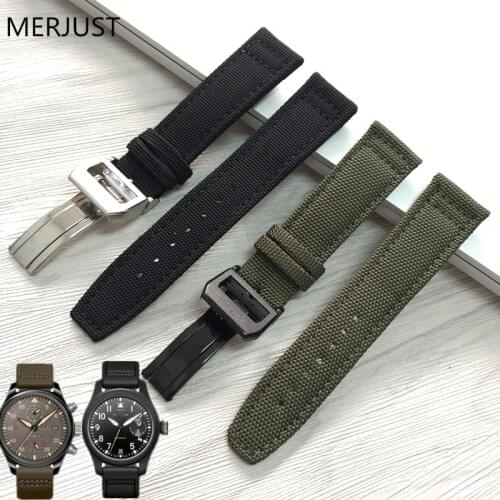 MERJUST Nylon + Genuine Leather men Watchbands Black Green Band Strap With Steel Buckle For Iw379901 20mm 21mm 22mm