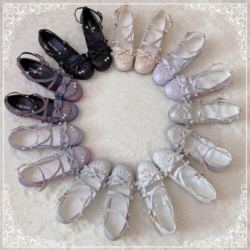 Summer princess sweet lolita shoes cute student daily bowknot leather shoes round head low heel women shoes cosplay Lolita loli