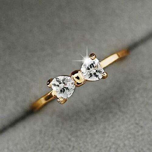 Fashion Crystal Rings Golden Lovely Bow Tie Ring Women Wedding Engagement Zircon Rings Jewelry Gifts