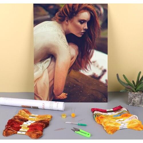 Cartoon Girl Woman Pre-Printed 11CT Cross Stitch DIY Embroidery Set DMC Threads Needlework Handiwork Hobby Painting Decor