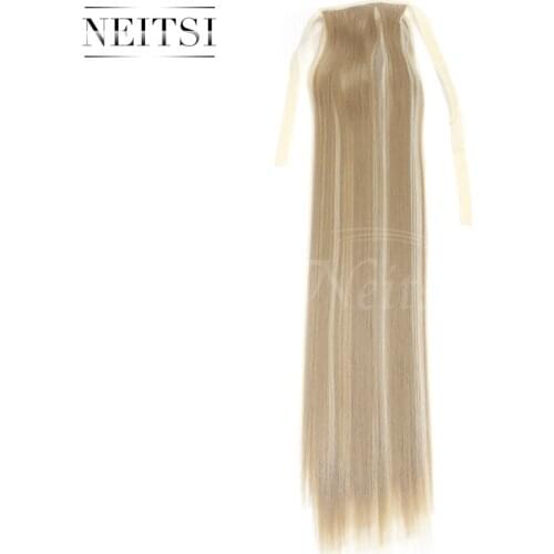 Neitsi 22'' 1pc Clip In Hair Extensions Hairpiece Cabelos Ponytail F24/613 Color Fake Hairs Straight For Woman