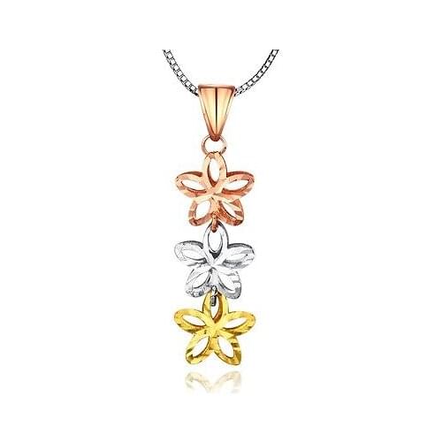 2017 New Solid 18K Multi-Tone Gold 3 Flowers Pendant 24.5mm H