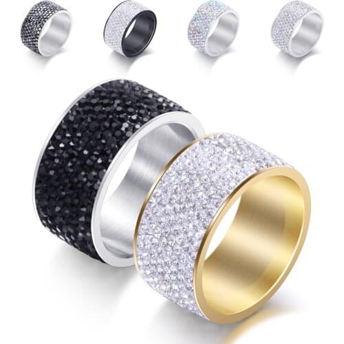 Mix Color Stainless Steel Rings 8 Row Crystal Pave Wedding Rings For Birthday Gift Fashion Jewelry
