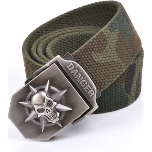 Skull Automatic Buckle Canvas Military Belt Mens Fashion Youth Outdoor Breathable Tactical For Jeans Adjustable Waist Belts