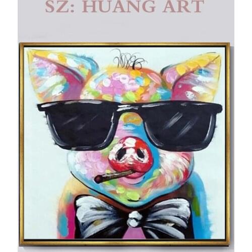 Hand Painted Modern Abstract Cartoon Animal Oil Painting On Canvas Music The Pig Wall Picture For Childrens Room Home Decor