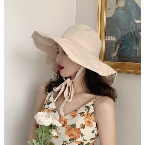 Beach Hat Summer Women Sunshade Hat Big Brim Fishermans Hat Japanese Versatile Art Sun Travel Fashion Cap