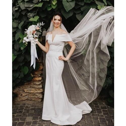Wedding Dress Mermaid Off The Shoulder Backless Satin Floor Length Sweep Train Simple Formal Bride Gown Custom Made New