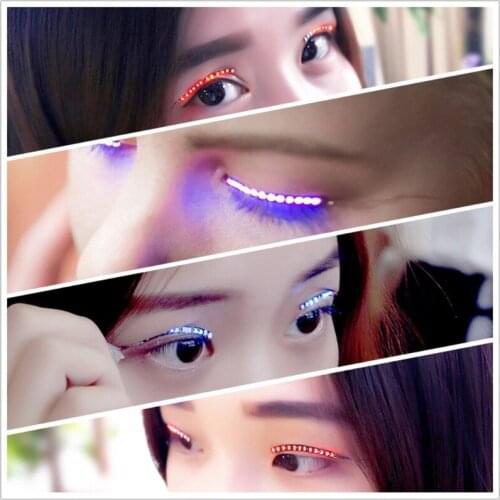 T5EF Halloween LED Lighted False Eyelashes Luminous Glowing Makeup Strip Lashes Lamp Double Eyelid Sticker Club Bar Dance Party