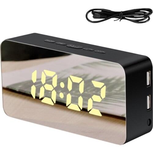 LED Mirror Alarm Clock Digital Voice Control Makeup Mirror Colorful Desktop Thermometer Phone Charger Variable Color Clock