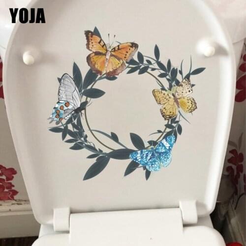 YOJA 21.9X21.5CM Cartoon Butterfly Wreath Home Bedroom Wall Decor Creative WC Toilet Seat Sticker T1-2235