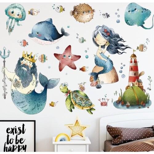 Ocean Wall Stickers Bedroom Bathroom Waterproof Mural Kids Room Kindergarten Layout Cartoon Decoration Painting Eco-friendly