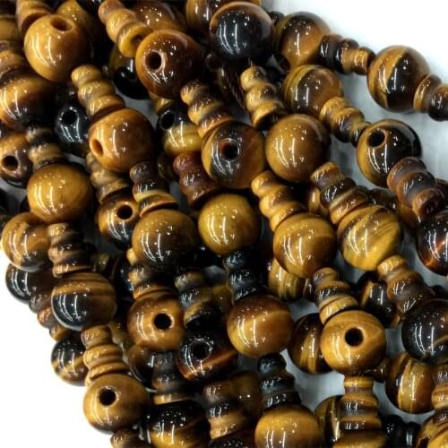 High Quality Genuine Yellow Tiger Eye Stone Jasper Pagoda Tee Buddha Head Tibet Guru Beads Fit Jewelry (10 Beads/lot)