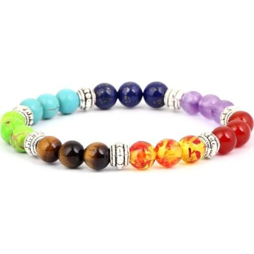 Explosion Fashion Hot 7 Chakra Healing Yoga Reiki Prayer Jewelry Charm Natural Stone Bracelet Accessories