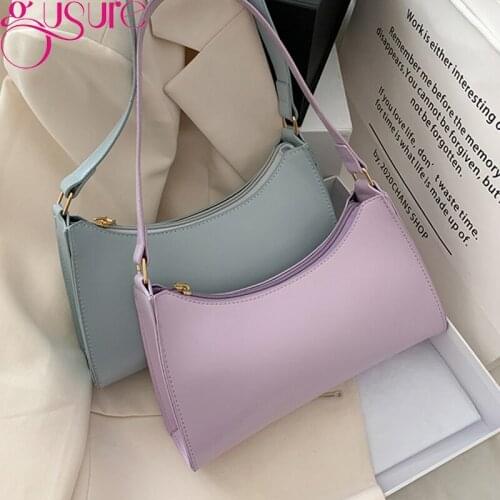 Gusure Retro Underarm Bag Soft PU Leather Women Candy Color Ladies Handbags Luxury Design Girls Small Baguette Shoulder Purse