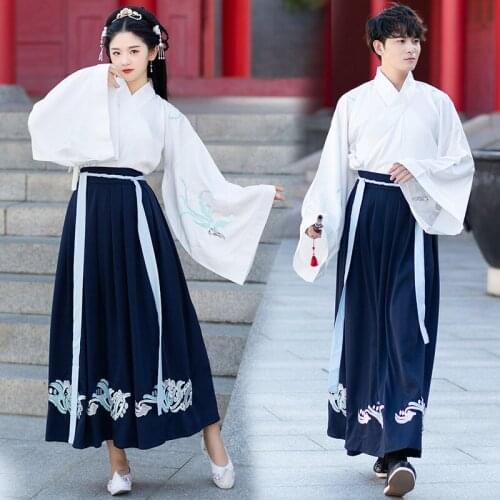 And womens ancient white cross collar wide sleeve Wei Jin style Ru skirt large sleeve shirt large size womens suit