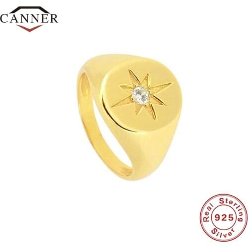 CANNER 925 Sterling Silver Luxury Glossy Round Octagonal Star Diamond Ring for Women Ladies Rings Silver 925 Jewelry anillos