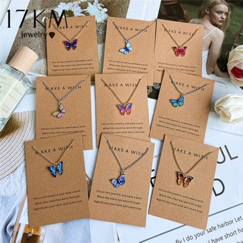 Korean Fashion Colorful Cute Butterfly Pendant Necklace For Women Silver Color Statement Necklace Jewelry Gift Dropshipping