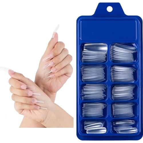 100 Pcs Blister Box with Solid Color Pointed False Nail Stickers Long Ballerina Candy Color Red Blue Pink False Nails DIY Tools