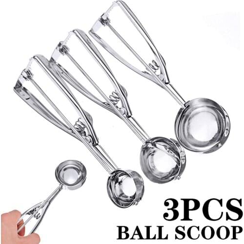 3Pcs Stainless Steel Ice Cream Ball Scoop Spoon Mashed Potatoes Scoops Food Fruits Ball Digging Spoon 4/5/6cm Reusable