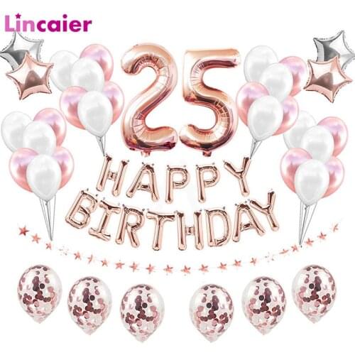 38pcs 32inch Rose Gold Number 25 Foil Helium Balloons 25 Birthday Party Decorations 25 Years Old 25th Man Woman Supplies
