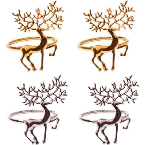 4Pcs Christmas Elk Napkin Rings Napkin Clasps Fawn Paper Buckles Tableware Decor Napkin Ring Golden Silver Fawn Napkin Buckle