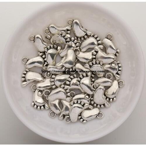 50Pcs/Lot) Zinc Alloy Tibetan Silver European Charm Sole-Shape Pendant Size 14X10mm ZN40184
