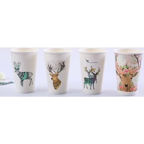 50pcs High quality creative Chirstmas cup 16oz 500ml disposable coffee cup party birthday favor cartoon paper cups with lids