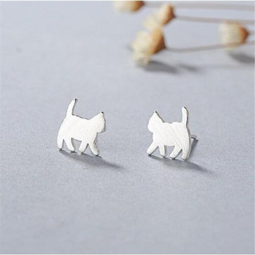 925 Sterling Silver Cat Stud Earring For Women Wedding Jewelry Pendientes Bijoux eh1404