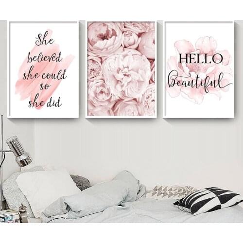 Diamond Painting Pink Peony Flower Poster Nordic Fashion Inspirational Quotes Wall Art Print Pictures For Girl Room Decoration